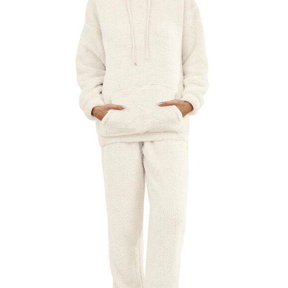 Women's Fleece Pajama Set Hoodie & Pants Cozy Loungewear 2 Piece